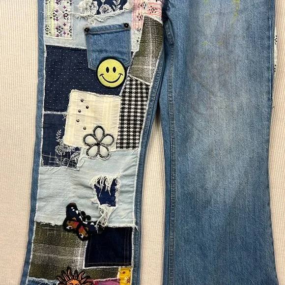 BDG Urban Outfitters Size 29 Patchwork High Rise Flare Jeans Boho Hippie - Picture 5 of 16